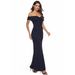 Solid Off Shoulder Split Mermaid Dress | Wrap V Neck Floor Length Bridesmaid Cocktail Party Maxi Gown_ecoleips.com