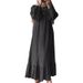 In Stock Muslim Women's Long Robe Middle Eastern Fashion Pleated Vintage Puff Sleeve Pocket Hem Ruffle Dress_ecoleips.com