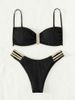 Verve 2025 New Style Strap Two-Piece Swimsuit For Women Solid Color U-Shaped High Waist Bikini Swimwear_ecoleips.com