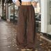 Voya Women's Clothing: American-style Dark Brown Loose Casual Pants, Spring/summer, Drapey, Elastic High-waisted Wide-leg Slimming Pants
_ecoleips.com