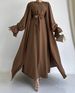 Verve New Abaya Set Dress With Bow Tie Waist Robe Women's Fashion MSL110_ecoleips.com