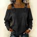 Women's Off Shoulder Long Sleeve Denim Blouse, Adjustable Strap Cold Shoulder Casual Top, Loose Fit Curved Hem Jeans Shirt For Daily Wear Streetwear,_ecoleips.com