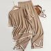 Fashion Two Piece Set Short Sleeved Sweater And High Waist Slim Wide Leg Trousers Contrasting Color Slit Design For Women_ecoleips.com