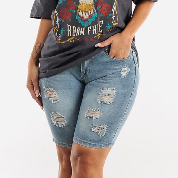 Cross-Border European And American Women's Fashion Summer New Sexy Versatile High-Waisted Frayed Straight Short_ecoleips.com