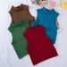 Women's Quick Drying Seamless Ribbed Turtleneck Sports Vest Full Coverage Vertical Striped Fitness Yoga Top Running_ecoleips.com