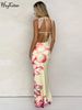 Hugcitar Elegant Flower Print Straps Ruched Backless Bandage Sexy Maxi Dress Summer Y2K Women Clothes Birthday Party Vacation_ecoleips.com