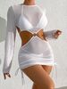 Verve Huludao Women's Swimwear 2024 New Hollow Out Tie Cover-Up Sun Protection Beach Swimsuit Bikini Three-Piece Set_ecoleips.com