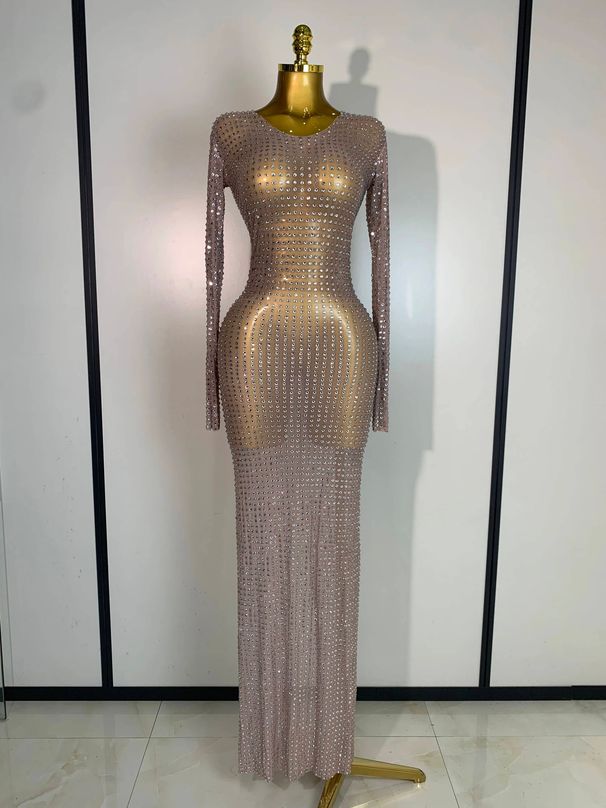Sparkling Diamond Elegant Party Long Gowns Elegant Celebrity Evening Party Nightclub Prom Dress Singer Dancer Stage Outfit AB5G_ecoleips.com