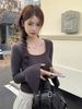 Slim-fit Solid Color T-shirt For Women, Short Design, Unique Style, Stretchy Base Shirt, High-end Feel, Bell-sleeve Top,_ecoleips.com