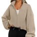Women's Clothing Autumn Fashion Casual Stand Collar Long Sleeve Zipper Drawstring Warm Cardigan Loose Sweater_ecoleips.com