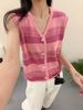 Summer Striped Knitted Sleeveless Women, Thin And Stylish, Fashionable Cardigan Vest For Layering, Short V-neck Top_ecoleips.com