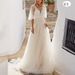 Long Sleeved Lightweight Wedding Dress Mori Style New Simple Ethereal Dreamy Hepburn V Neck Short Train Slimming Women's Clothing Party Wear_ecoleips.com