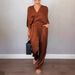 Women's Clothing Solid Color Satin Short Sleeved Tops And Pants Suit Women_ecoleips.com