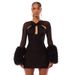Sexy Mesh Cutout Long-Sleeve Bodycon Dress – Faux Fur Sleeves & Figure-Hugging Fit (Sultry & Chic For Night Out & Winter Parties)_ecoleips.com