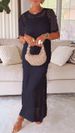 Women's Clothing Women's Round Neck Hollow Out 2 Piece Dress Lace Trimmed A Line Long Skirt For Formal & Casual For Women_ecoleips.com