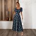 2026 Summer European And American Women's Fashion Square Neck Puff Sleeve French Floral With Fishbone Hem For Vacation_ecoleips.com