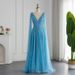 Women's Clothing Luxury Floor-Length Evening Gown With Flowing Sleeves – Slimming V-Neck, Waist-Cinching Design (Champagne/Pink/Blue/Green)_ecoleips.com