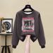 Women's Retro Chinese Style Fleece Lined Thickened round Neck Sweater Autumn/Winter 2023 Korean Lazy Style No Hood_ecoleips.com