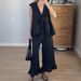 2025 New Summer European And American Cross-Border Elegant Set Black Cotton Lace-Up Sleeveless Vest Long Pants Women's_ecoleips.com