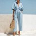 Elegant V Neck Cotton Linen Jumpsuit For Women Solid Color Summer Style Fashionable Romper Europe & America_ecoleips.com