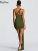 Hugcitar One Shoulder Strap Backless Solid Ruched Patchwork Lace Shirring Sexy Mini Dress Summer Fashion Outfit Vacation Party_ecoleips.com