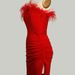 Women's clothing new style feather tube top irregular sexy slim evening dress French long skirt_ecoleips.com