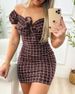 2022 Spring Summer New Plaid Print Off-Shoulder Sexy Bodycon Short Dress Women's Clothing_ecoleips.com