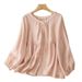 2026 Summer New Vintage Sweet Light Pink Pure Cotton Linen Loose Sunscreen Shirt_ecoleips.com