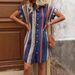 Women's Clothing Color Striped Shirt Dress Women's Summer Fashion Trend Short Sleeved Mid Length Skirt_ecoleips.com