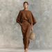 Women's High-Waisted Midi Skirt Suit American Style Autumn New Long Sleeved Round Neck Loose Top For Commuting_ecoleips.com