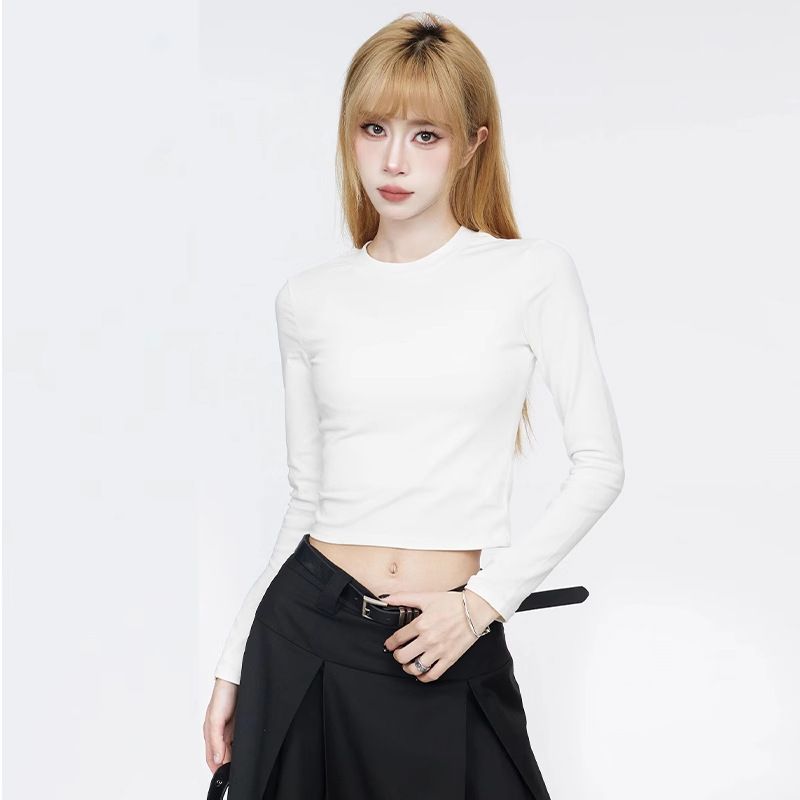 Korean White Minimalist Style Short German Fleece Warm Inner Layer, Slim Long-Sleeve Base Shirt For Autumn And Winter Wo_ecoleips.com