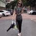 European Fashion Brand Trendy For Women Summer Short Letter Print T-Shirt High Waist Split Denim Skirt Two-Piece Set_ecoleips.com
