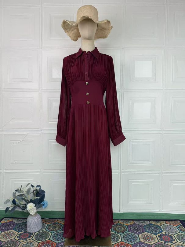 Women's Elegant Maxi Dress Long Sleeved Waist Cinching Spring Style Temperament European American Fashion Muslim Clothing_ecoleips.com