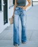 Distressed High-Waisted Wide Leg Jeans For Women - Vintage Washed Denim Pants (S-XXL, Blue/Black)_ecoleips.com