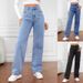 Women's Clothing High Waist Women's Jeans Light Color Washed Loose Wide Leg Large Size Straight Pants_ecoleips.com
