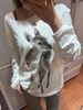 Deer Print Thin Long Sleeve T-shirt Woman Autumn O-neck See Through Sexy Tshirt Female Sweet Cute Animal Pattern Cotton Tees_ecoleips.com