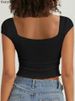 Fairyshely 2025 Summer Solid Short Sleeve T-shirt Sexy Women V Neck Bodycon Crop Top Lady Black Ruffle Club Party Short Tops_ecoleips.com