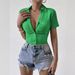 Women's Elegant Solid Color Knitted Short Shirt Fashion Breathable Top Design Short Sleeve_ecoleips.com