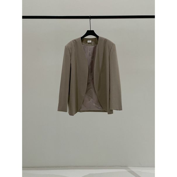 Yi En Ou Inbyin Minimalist Ecstasy Collarless Blazer Women High-end Sense Curved Loose Casual Suit_ecoleips.com