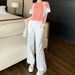 Women's Clothing Straight Leg Pants With Contrast Stripes Round Neck Short Sleeves Pullover Top Two Piece Suit_ecoleips.com