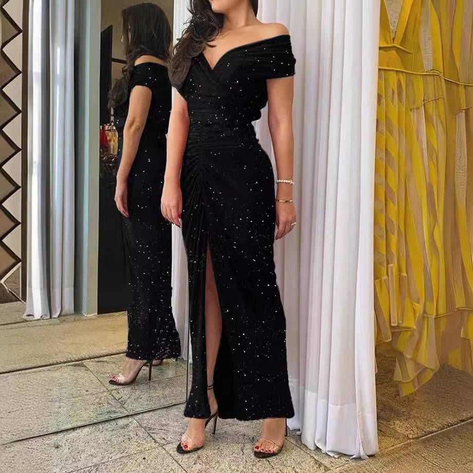 Women's Clothing New Spring And Summer Pleated Slit Elegant Dress_ecoleips.com