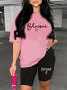 Summer Women's Casual Fashion Letter Pattern Printed Loose T-shirt Shorts Two-piece Set Set Summer Sportswear Suitable For Daily Wear-183_ecoleips.com