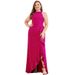 New Solid Color European American Style Slit Fashion Round-neck Invisible Zipper Long Dress For Cross-border And_ecoleips.com