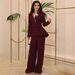 Elegant Rhinestone Blouse & Casual Pants Set - Stylish Women's Two-Piece Outfit For Work & Leisure_ecoleips.com