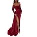 One Shoulder Long Sleeve Sequin Beaded V Neck Flowy Hem Split Maxi Dress Formal Evening Party Gown For Women_ecoleips.com