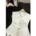 Women's Clothing Fashionable Collar Button Sleeveless Suit Vest Retro Waist Top_ecoleips.com