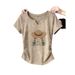 Women's Cotton V-Neck Short Sleeve T-Shirt – Khaki Casual T-Shirt With Waist Pleats & Tailored Fit_ecoleips.com