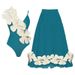 Women's Clothing Solid Color Sling One Piece Swimsuit Female Flower Hot Spring Resort Swimsuit_ecoleips.com
