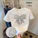 Women's round Neck Short Sleeve T-Shirt Rhinestone Bow Detail Summer Top_ecoleips.com