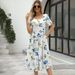2024 Europe And The United States Summer New Women's Fashion Elegant Printed Round Neck Short Sleeve Zipper Dress_ecoleips.com